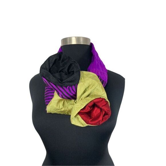 Xiao Magic Multi Colored Silk Scarf Art Purple Stripe Beetlejuice Wicked Goth - Picture 2 of 14